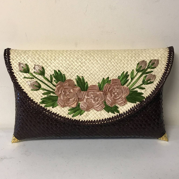 Bamboo Straw Clutch Purse Handwoven Envelope Retro Straw Handbag Raffia … - Picture 3 of 7